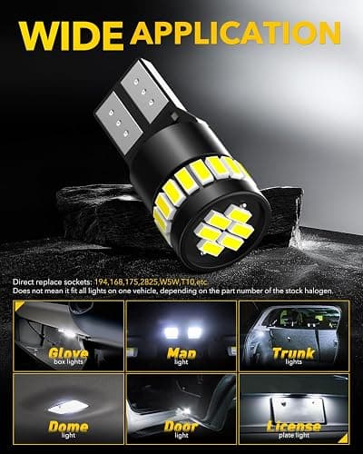 AUXITO 194 LED Light Bulb 6000K White 168 2825 W5W T10 Wedge 24-SMD 3014 Chipsets LED Replacement Light Kit Error Free for Car Interior Dome Map Door License Marker Lights, Pack of 10 thumbnail 5