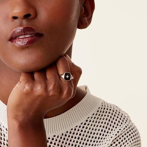 PAVOI 14K Gold Plated Engraved Signet Ring with North Star | Lightweight Thick Statement Rings for Women | Everyday Jewelry thumbnail 2