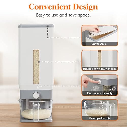 Lifewit Rice Dispenser 25 Lbs(11.3kg), Rice Storage Container Sealed Moisture Proof with Measuring Cup for Kitchen Pantry Household, BPA-Free, 1 Pack thumbnail 4