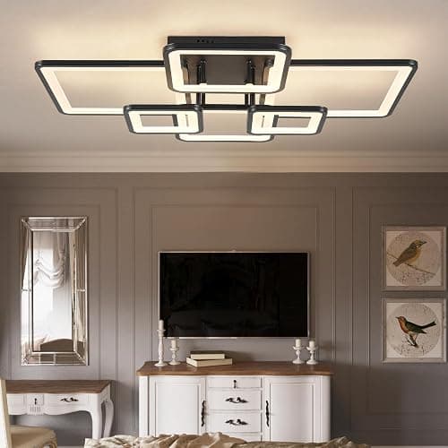 Shine LUEST Modern LED Ceiling Light Fixture Black Kitchen Lighting Fixtures Ceiling for Bedroom 31.5" Dimmable 6 Ring Square Ceiling Light for Kitchen with Remote Control for Living Room,Dining Room thumbnail 7