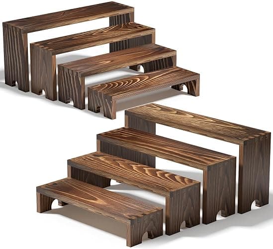 2 Set Large Wooden Tiered Riser Display Stands for Vendor Events,Stackable Wooden Cupcake Stand,Farmhouse Decor Wood Dessert Table Display Set,Vendor Booth Display Items,Food Display Risers for Party(12-11.2-10.4-9.6IN) - Image 1