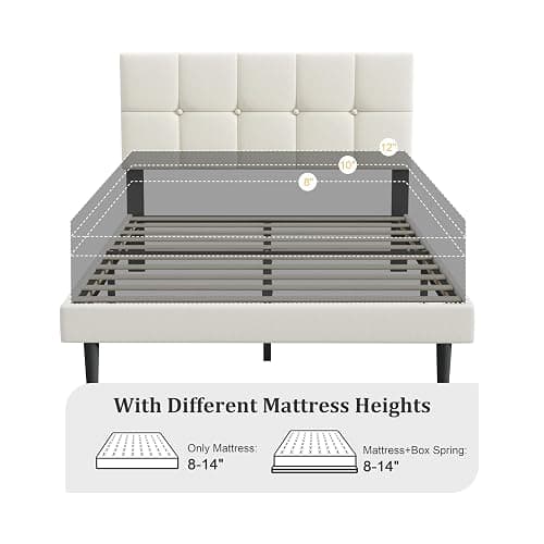 IOILORI Full Size Bed Frame, Full Size Platform Bed Frame with Headboard, Upholstered Headboard, Sturdy Wooden Slats, Noiseless No Box Spring Required, Easy to Assemble, Beige thumbnail 9
