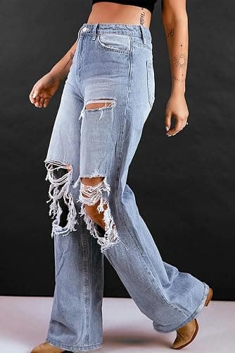 LCZYMEN Women's Jeans High Waist Ripped Jeans for Women Fashion Loose Denim Wide Leg Pants Street Casual Trousers thumbnail 3