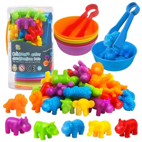 RAEQKS Counting Sorting Toys Matching Stacking Toys with Bowls Preschool Learning Activities Educational Sensory Game Montessori STEM Toy Daycare Sets Animals Gifts for Toddlers Kids Boys Girls - Image 1