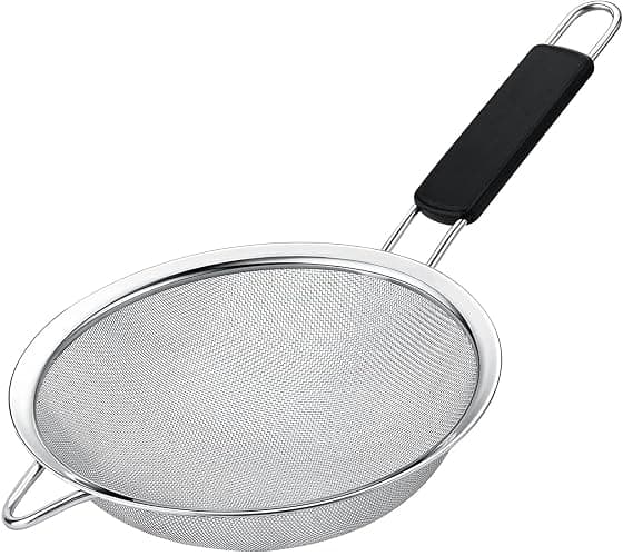 Fine Mesh Strainer with thermo plastic rubber handle - Sieve Fine Mesh Stainless Steel - Ideal to Sift Flour, Icing Sugar, Fruits and Vegetables (6.3 Inches) - Image 1