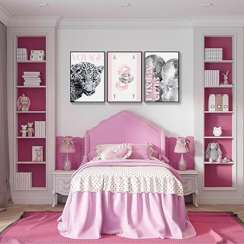 3pcs Pink Leopard Canvas Wall Art Trendy Disco Ball Luxury Club Poster Girly Preppy Ace Of Spades Cheetah Prints Painting For Living Room Bedroom Apartment Wall Decor 12x16in Framed thumbnail 5