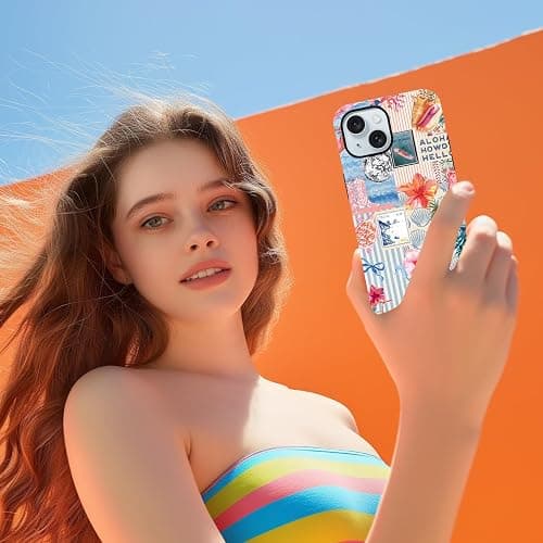 Vulfwela Summer Phone Case for iPhone 15, Cute Aesthetic Coastal Beach Ocean Collage Case, Coquette Hibiscus Flower Seashell Design, Slim Shockproof Protective Preppy Cover Funda for Women Girl thumbnail 8