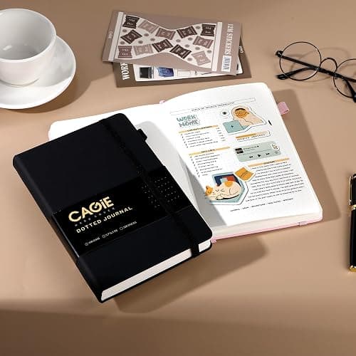 CAGIE Bullet Dotted Journal Notebook 320 Pages 100 GSM Paper Hardcover A5 Dot Grid Notebook Leather Journals for Writing Women Men Work Journaling, Black thumbnail 2
