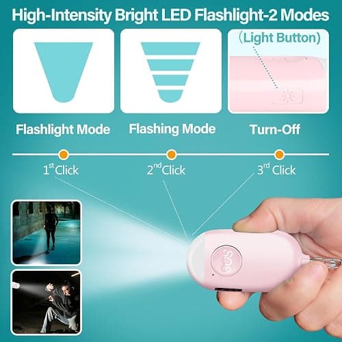 Hion Personal Safety Alarm for Women, Rechargeable 130dB Self Defense Alarm Keychain with LED Flashlight, Emergency Safe Sound Security for Children Elderly College Girls Men, Pink thumbnail 4