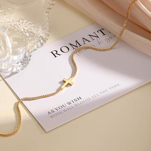 Rotnso Cross Necklace for Women 14K Gold Silver Plated Dainty Small Cross Pendant Choker Simple Trendy Cute Cross Charm Chain Necklace Easter Basket Stuffers Baptism Religious Faith Jewelry Gift thumbnail 6