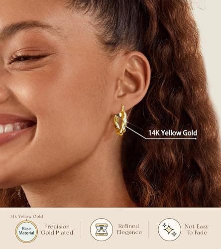 Adoyi 9 Pairs Gold Hoop Earrings Set for Womens Twisted Huggie Hoops Earrings 14K 18K Gold Plated for Girls Valentines Mother's Day Birthday Gifts Lightweight thumbnail 5