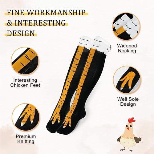 Pcavin Chicken Leg Socks for Women, Funny Novelty Chicken Feet Gag Gifts | Chicken Feet Print, Knee High Socks, Funny Crazy Style, Novelty Gag Gift, White Elephant Gift for Adults, Stocking thumbnail 6