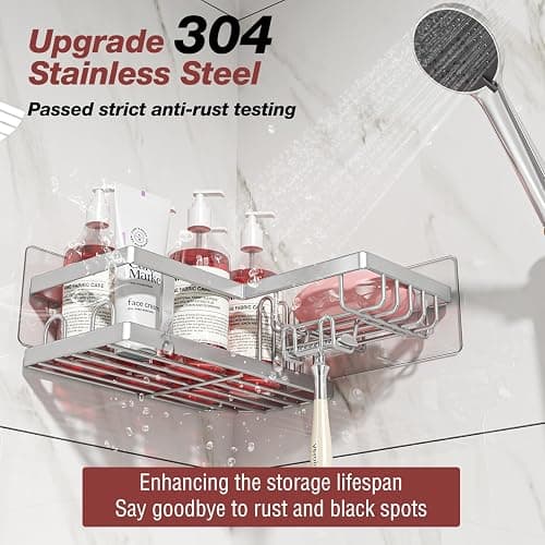 Youvip 4-Pack Adhesive Corner Shower Caddy with Soap Holder, No Drilling Wall Mounted Shower Shelves-Rustproof, Organizer for Bathroom, Kitchen & Home Decor. Silver thumbnail 3