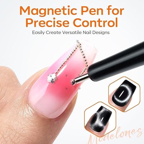 modelones Cat Eye Magnetic for Nails,15PCS Cateye Rose Gel Nail Polish Magnet Tools Powerful Set Wand Magnet Valentine's Love-heart Nail Polish Square Round Magnet Stick Diverse Glassy Cateye Effect thumbnail 4
