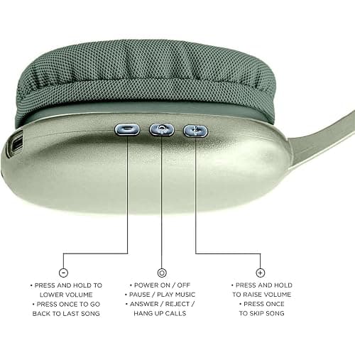 iJoy Ultra Wireless Headphones with Microphone- Rechargeable Over Ear Wireless Bluetooth Headphones with 10Hr Playtime, SD Slot, Backup Wire- Soft Cushion Wireless Headset with Mic (Green) thumbnail 4