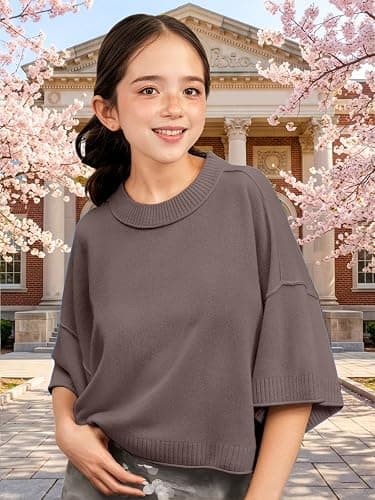 Girls Short Sleeve Sweaters 2026 School Picture Teen Croped Summer Fall Fashion Outfits Lightweight Pullover Tops thumbnail 2
