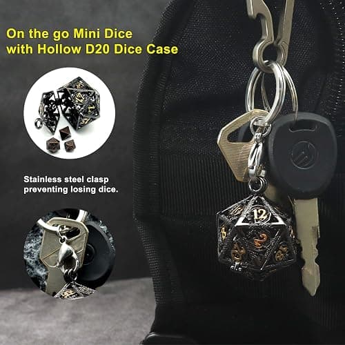 Haxtec Mini Metal DND Dice Set, Tiny Dice with D20 Hollow Cage Necklace & Keychain, Portable Micro D&D Dice for RPG, Cute Small Dice Set for Travel, Unique Dungeons and Dragons Gifts for Men Women thumbnail 6