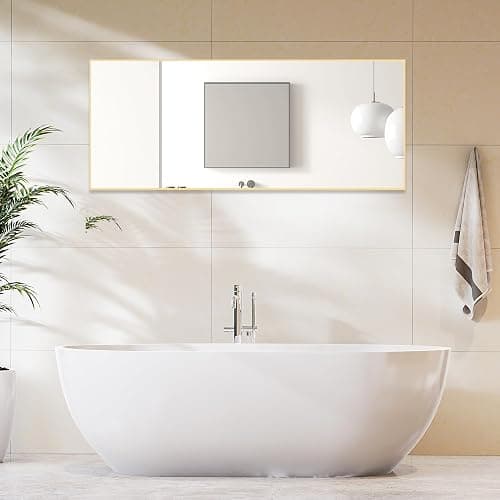 Sweetcrispy 65"x21" Full Length Mirror Full Body Floor Mirror Standing Hanging or Leaning Wall, Wall Mirror with Stand Aluminum Alloy Thin Frame for Bedroom Cloakroom,Gold thumbnail 4