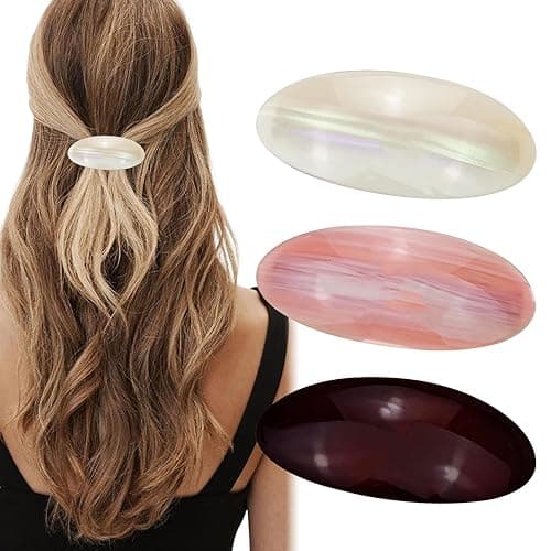 3 PCS Acetate Hair Barrette,Large Vintage Hair Barrette for Women,French Tortoise Shell Hair Clips Vintage Snap Hair clips Accessories Gifts for Women Girls Thick Hair (Style 3） - Beige + Light Pink + Coffee