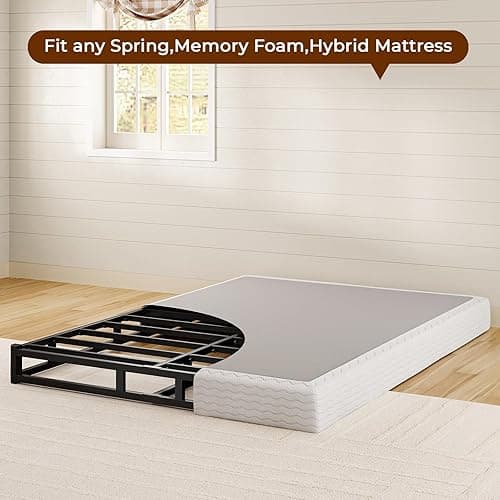 GRUSIGN Queen Box Spring 7 inch Bed Base Matel Mattress Foundation with Cotton Washable Cover Quiet Easy Assembly Sturdy Support for All Bed Types (Black, Queen) thumbnail 8