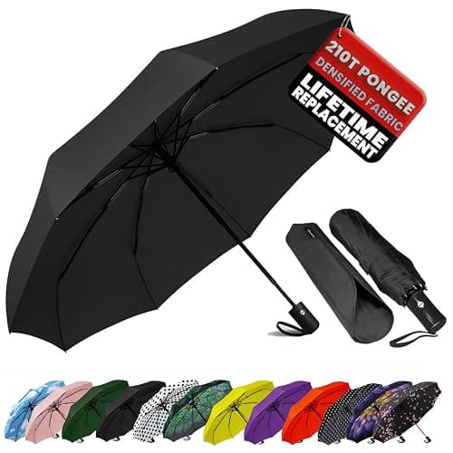 SIEPASA Compact Travel Umbrella - Windproof Auto Open/Close, Small Folding Umbrella for Rain - Lightweight & Durable with Fiberglass Frame, Waterproof Canopy - Fits Backpack, Purse, Suitcase. (Black) - Image 1