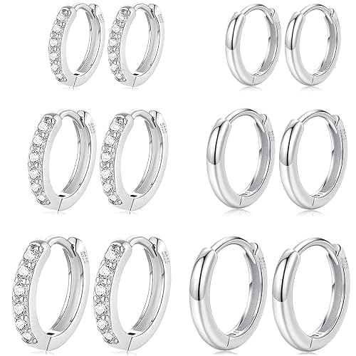 Cocadant 6 Pairs 925 Sterling Silver Small Hoop Earrings for Women,14k Real Gold Hypoallergenic Tiny Cubic Zirconia Cartilage Huggie Earring Sets for Multiple Piercing Trendy Jewelry 8/10/12mm - Image 1