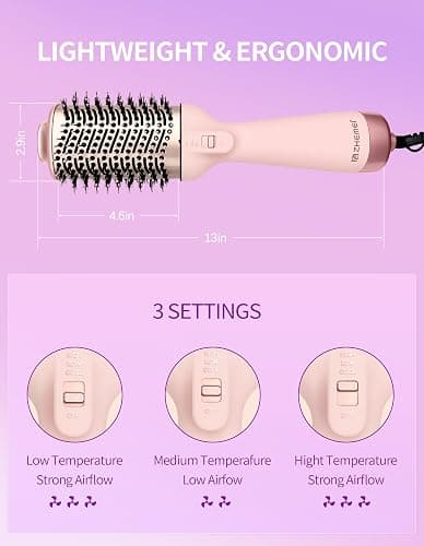 ZM ZHEMEI 1300W Hair Dryer Brush,4 in 1 Blow Dryer Brush Anti-frizz Ceramic Titanium Barrel with ALCI Safety Plug Professional Salon Hot Air Brush for All Hair Types (Rosegold) thumbnail 3
