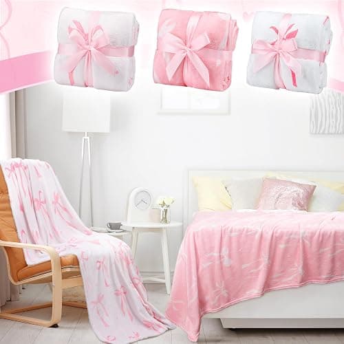 Buryeah 6 Pcs Pink Throw Blanket Preppy Sleepover Blanket 40"x60" Flannel Soft Decor Lightweight Aesthetic Plush Room Decor for Sofa Couch Travel Bed Christmas Decoration(Pink, Bowknot) thumbnail 2
