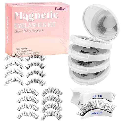 FADLASH Magnetic Eyelashes with Applicator 4 Pairs Magnetic Lashes Natural Look No Glue Needed Reusable Easy to Wear False Eyelashes (604+079+806+B7) - Image 1