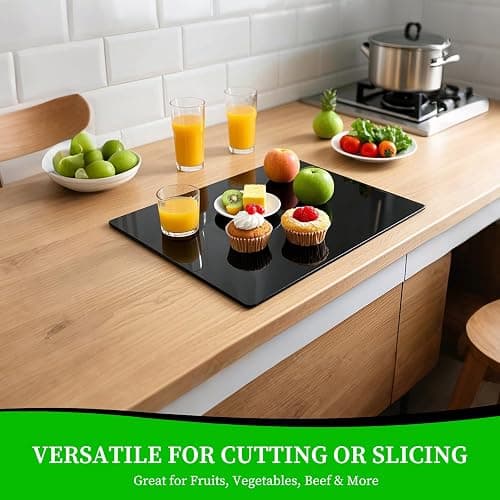 Tempered Glass Cutting Board for Kitchen, Black Cutting Board for Countertop, Dishwasher Safe, Scratch Resistant, Heat Resistant, Shatter Resistant (16"x12") thumbnail 4