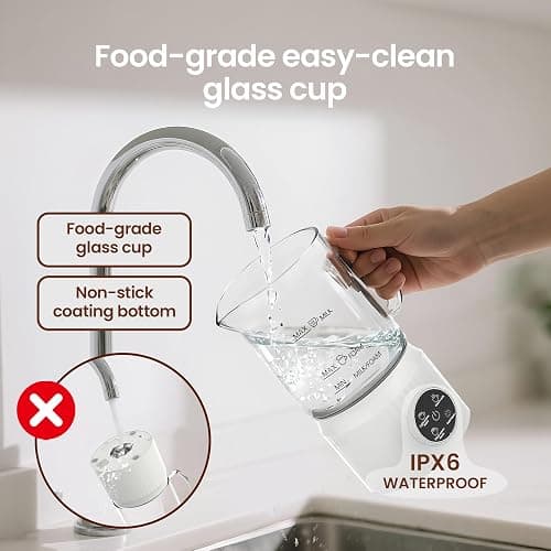 Casimhu 4-in-1 Milk Frother, Electric Milk Frother and Steamer with LED Touch Screen, Ceramic Lining Bottom, Milk Warmer 13.52oz for Lattes, Cappuccinos, and Macchiatos at Home, White thumbnail 6