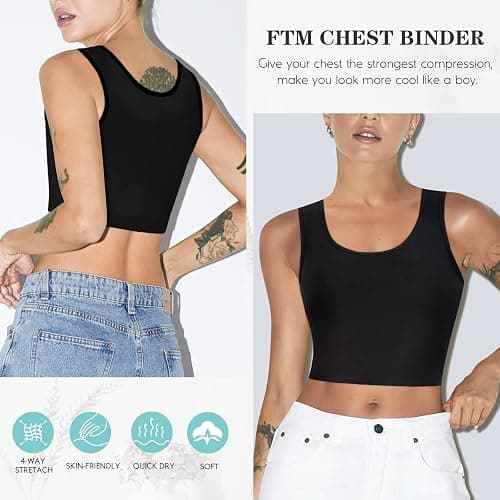 LODAY Women Transgender Tomboy FTM Elastic Chest Binder Bra Pullover Tank Top thumbnail 2