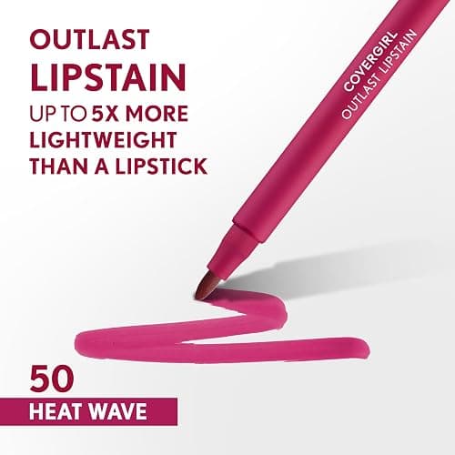 Covergirl Outlast Lipstain, 50 Heat Wave, Smooth Application, Precise Pen-Like Tip, Transfer-Proof, Satin Stained Finish, Vegan Formula, 0.06oz thumbnail 2