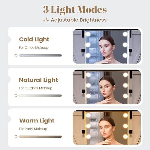 AOGLLATI Makeup Vanity with Lights & Barn Doors, Vanity Desk with Mirror and Lights & Charging Station, Farmhouse White Vanity Table with Jewelry Hooks and Open Storage Shelves thumbnail 5