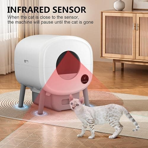 Cumrige Self Cleaning Litter Box, Large Capacity Automatic Cat Litter Box Self Cleaning for Cats, App Control,Safety Protection, 2 Roll Garbage Bags,White & Grey thumbnail 4