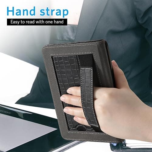 CoBak Case for 6" E-Reader - PU Leather Smart Cover with Auto Sleep/Wake & Hand Strap, not Compatible with Kobo Clara, Croco Black thumbnail 4