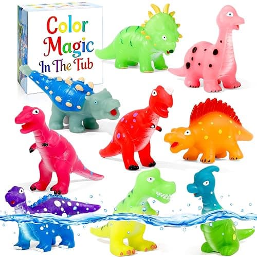 Color Changing Dinosaur Bath Toys: No Hole Mold Free Bath Toys for Kids Ages 3-5 & 4-8 | Magic Water Activated Bathtub Dino Play Set for Toddler Boys Girls - Image 1