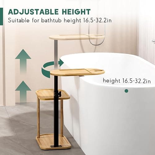 Yumkfoi 3 Layer Bath Tub Tray Table, Freestanding Bamboo Bath Tray Caddy for Tub Against Wall, Bath Table Tray Tub Shelf Bathroom Organizer Shelf for Luxury Spa and House Warming New Home thumbnail 4