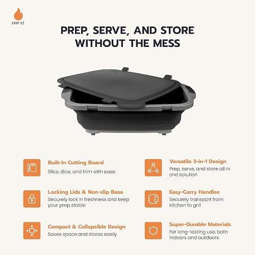 Drip EZ Collapsible BBQ Prep Tub - for Meal Prep Marinating Food Storage - Includes Cutting Board & Locking Lid - (1) XL - Green thumbnail 3