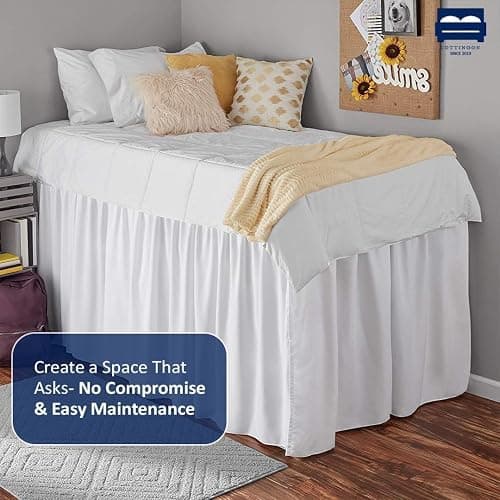 Cottingon Dorm Room Bed Skirt, 100% Microfiber, White, Twin XL-36'' Drop thumbnail 7