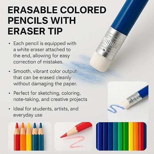 Ouksma Pre-sharpened Colored Pencils with Erasers, Erasable Color Pencils, Drawing Pencil, Art Pencil for School Supplies, Drawing Supplies (36 Colors) thumbnail 7