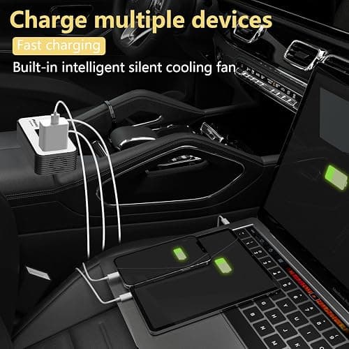 200W Car Power Inverter, PiSFAU DC 12V to 110V AC Car Plug Adapter Outlet with [20W USB-C] /USB-Fast Charger(18W) / 4.8A Dual USB/car Charger for Laptop - 200W thumbnail 2