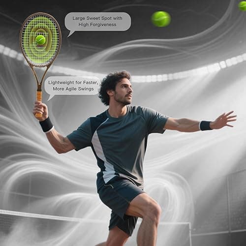 BatZoom Tennis Racket for Beginners & Adults - Lightweight Graphite Racquet with Comfortable Grip | Shock Reduction Technology | Includes Carrying Bag(Color Options) - Bronze-Gold thumbnail 2