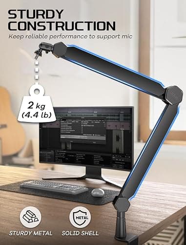 FIFINE Mic Boom Arm, Microphone Stand with Cable Management Channel, Fully Adjustable, Heavy Duty Metal Mic Stand with Desk Mount Clamp for Podcast Recording Home Office-BM66 - BM66 Black thumbnail 2