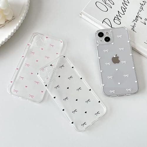 ZTOFERA Clear Case for iPhone 13, Cute Love Heart & Bowknot Pattern Design Aesthetic Transparent Phone Case Soft Flexible TPU Shockproof Protective Cover for Women Girls - White Bow thumbnail 9