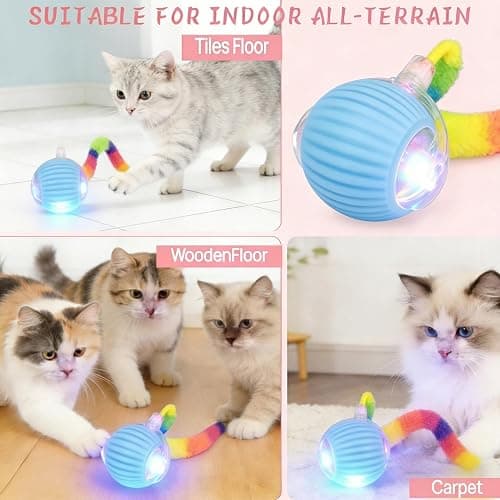 Interactive Cat Toy Ball, Automatic Cat Toys for Indoor Cats with 3 Modes | LED Light, 3 Replaceable Tails, Rechargeable Rolling Toy with Smart Sensor for Kittens & Adult Cats,USB Rechargeable thumbnail 3