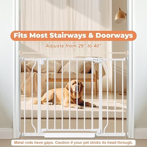 Cideny Baby Gate Auto Close, 29"-40" Dog Gate Indoor for Stairs & Doorways | Pressure Mounted Adjustable Pet Gate Indoor, Easy Walk Through No Drilling Child Gate for Baby & Pet Stroller Friendly, White thumbnail 8