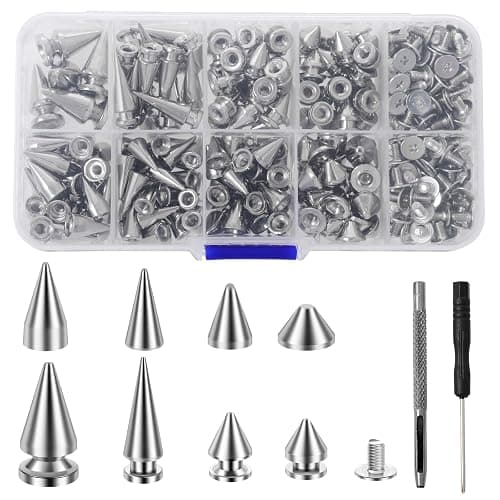 359Pcs Punk Spikes and Studs Kit Metal Cone Spike Studs Rivets 8 Sizes with Install Tools Clothing Stud Kit for Clothing Jacket Shoes Wallet Leather DIY Craft Accessories - Image 1