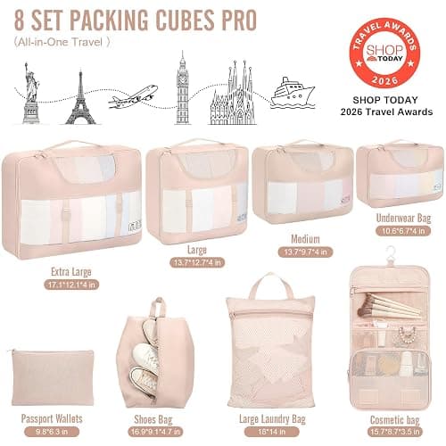 Veken 8 Set Packing Cubes for Travel Essentials,Anti-Wrinkle Buckled Suitcase Organizer for Shoe & Toiletry Bag,Carry On Luggage Bag with 99+ Count Mesh Holes for Airplane & College Dorm Accessories thumbnail 2