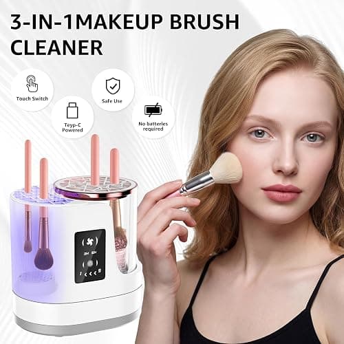 3-in-1 Electric Makeup Brush Cleaner & Dryer, Automatic Brush Cleaner Machine with Deep Cleaning & Adjustable Drying, USB-Powered for All Size Makeup Brushes, Blush Brushes & Sponges thumbnail 2